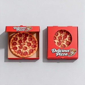 <span class=keywords><strong>Scatole</strong></span> <span class=keywords><strong>per</strong></span> Pizza in Cartone Resistente E-Flute con Pellicola in Alluminio, Logo Goffrato, UV Spot e Finestre <span class=keywords><strong>Fustellate</strong></span> - Product Image 1