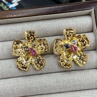 Anting-anting bunga kristal SENYU Big Puzzle, berlapis emas kuningan, dengan kristal imitasi multi-warna dan manik-manik bunga.