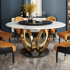 Ensemble <span class=keywords><strong>de</strong></span> table à manger ronde moderne en marbre <span class=keywords><strong>noir</strong></span> avec <span class=keywords><strong>6</strong></span> chaises, vente en gros - Product Image 1