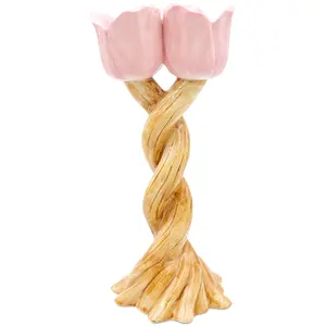 Portacandele con candelabri in ceramica a forma di candelabro a forma di candela in porcellana con tulipano floreale a forma di candelabro