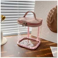 Pochette de maquillage volumineuse transparente en PVC givré effet verre, rigide et mignonne, idéale pour les voyages – Nouveauté du fabricant
