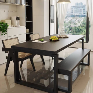 Mesa de Comedor Ovalada de Madera Maciza Negra de Estilo Nórdico - Serie de Diseño <span class=keywords><strong>Moben</strong></span> para Sala de Estar y Hogar - Product Image 2