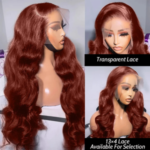 Parrucca anteriore in pizzo marrone rossastro HD capelli umani 13x6 <span class=keywords><strong>parrucche</strong></span> 180% capelli umani color onda a tutta densità parrucca frontale in pizzo rosso rame - Product Image 3