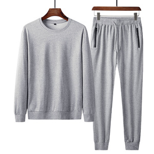 Tuta maglione da uomo Fat Men Plus Size girocollo manica lunga tinta unita tuta sportiva Casual - Product Image 5