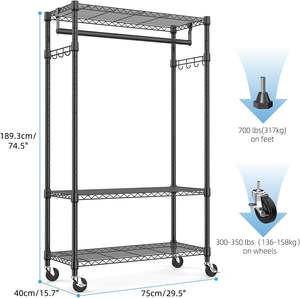 رفوف أسلاك كروم قابلة للتعديل 3 طبقات حديثة للخدمة الشاقة-خطافات جانبية متعددة الوظائف - Product Image 6