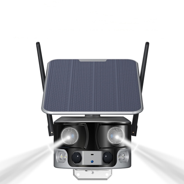 Dual Lens Ultra Wide Angle Full Color 4K Solar Panel Power Outdoor Lte 4g Sim Card Surveillance Security CCTV Solar Camera