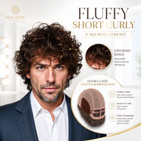 Perruque Courte Bouclée Homme Effet Naturel Châtain Foncé Frange Relevée Fibre Haute Température Faite à la Machine Réglable Vente en Gros par Senmu Beauty