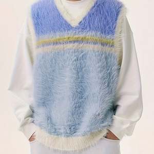 Custom Fashion Color Furry Knit <b>Cardigan</b> Sleeveless Jacket <b>Men's</b> Casual Stretch Pullover - Product Image 1