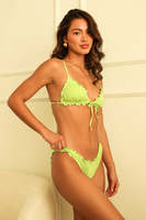 Fabricant de bikinis sur mesure, ensemble de bikini à volants vert clair pour femmes, bretelles réglables, coupe standard, maillot de bain deux pièces
