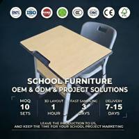 Ensemble bureau et chaise pour étudiants en bois grainé, fabrication directe du fabricant, personnalisable OEM ODM, mobilier scolaire moderne et robuste