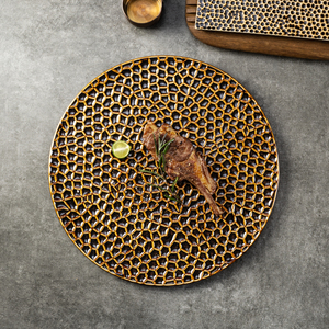 YAYU Offre spéciale Plat principal nordique créatif en céramique Grès Personnalisé <span class=keywords><strong>Restaurant</strong></span> Steak Plats Vintage Rond Brun Assiette à dîner - Product Image 1