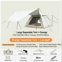 Tenda & Kanopi Camping 2-in-1 Ukuran Besar, Alas Oxford Anti Air, Lapisan Perak Taffeta, Tempat Berlindung Keluarga untuk Luar Ruangan 240/280cm