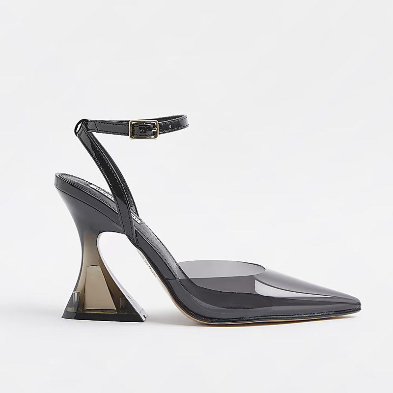 Damen Sommer Pointed Toe Schwarz Plexiglas Absatz Sexy High Heel