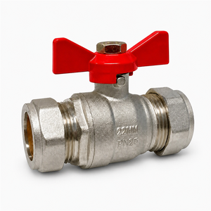 Robinet à bille de compression en laiton à poignée papillon bleue de 22 mm, à quart de tour, pour la chaleur centrale et l'alimentation en eau au Royaume-Uni - Product Image 2