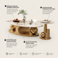Table basse ovale en pierre légère de style italien, table d'appoint double boule de luxe léger et simple pour la maison, combinaison tendance