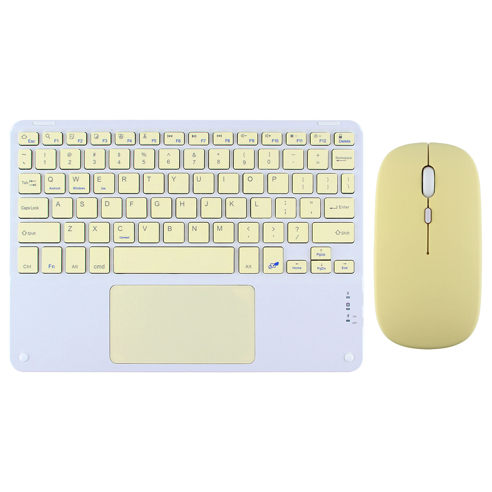Mini teclado inalámbrico amarillo con el panel táctil y el ratón
