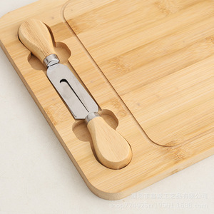 Bamboo Cheese Board <b>Set</b> Multifunctional Cutting Board For Kitchen Home Use With Knife Holder And Handle - Product Image 4