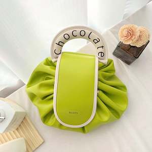 2023 Professional Artist's Lazy <b>Drawstring</b> <b>Pouch</b> Custom Logo Printed for Pink PU Makeup Bag With Zipper Closure Hot Item for - Product Image 4