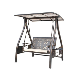 Patio <b>Swing</b> 2 Person Metal <b>Frame</b> With Canopy Outdoor Traditional Design Embossed Backrest Cushioned Seat - Product Image 1