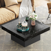Table basse carrée moderne convertible avec LED, en bois d'ingénierie et faux marbre noir, pour salon
