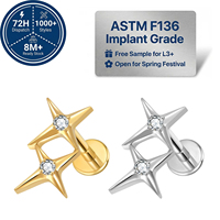 Anting-anting titanium zirkon berlapis emas 18K kualitas implan ASTM F136 JIAXIN, ulir dalam, untuk helix, tragus, bibir, pernikahan, dan aksesori tubuh.