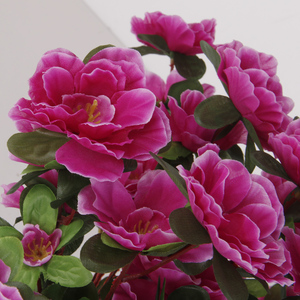 Fiori artificiali viola Bouquet 2 mazzi di Azalea finta per decorazioni per la casa di nozze grandi rose a 5 teste per san valentino - Product Image 6