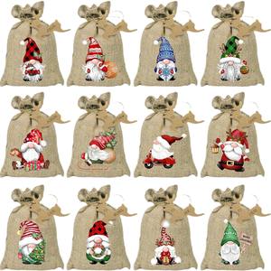 Vente en gros de sacs-cadeaux en lin de Noël personnalisés 24 pièces renne père noël bonhomme de neige toile de jute sacs de bonbons - Product Image 3