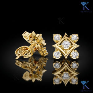 Lab Grown Diamond Geometric Star <b>Stud</b> Earrings 5 Stone Cluster 18K Solid Gold Fine Women's Jewelry Wedding Party Bridal - Product Image 1