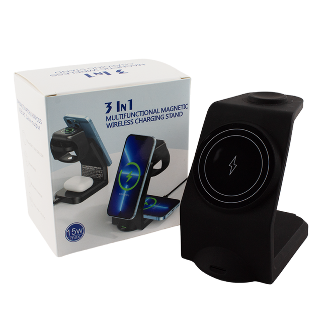 2025 New Arrival 15w Fast Wireless Charging 3 in 1 Magnetic Wireless Charger Station for Phone Headphone Watch