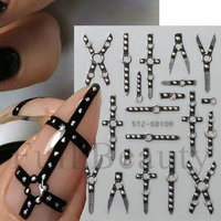 Qianya Nouveaux autocollants pour ongles punk gothiques en relief 5D-Conceptions de croix cloutées en 3D avec support auto-adhésif, breloques pour ongles en métal foncé