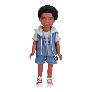 Новое поступление, виниловая 18-дюймовая 48 см шарнирная кукла с короткими вьющимися волосами, коричневая Мужская африканская кукла для продажи
