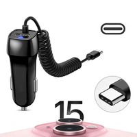 Chargeur de voiture USB Type-C 15W, câble de charge rapide pour Android, matériau PC ignifuge