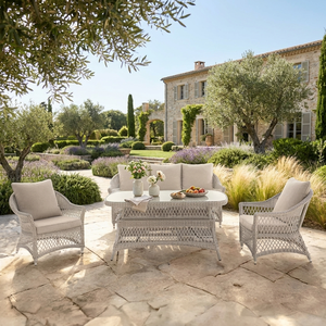 Luxury 4pc Rattan Sofa Set with <strong>Rising</strong> <strong>Table</strong> PE Round Wicker <strong>Garden</strong> <strong>Furniture</strong> 100% Olefin Cushion Aluminum Outdoor Dining - Product Image 4