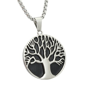 yunnique Stainless Steel <b>Tree</b> Pendant Themed Geometric Plant Design Retro Style For Men Gift <b>Necklace</b> - Product Image 4