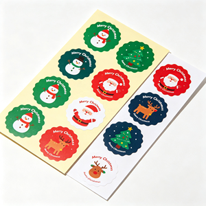 Autocollant adhésif 2026, étiquettes personnalisées découpées en forme de dessin animé circulaire pour emballage de Noël, étanches, en papier kraft - Product Image 1