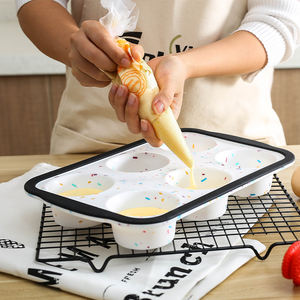 Moule à gâteau manuel imprimé personnalisé avec revêtement pour cupcake Plateau <span class=keywords><strong>de</strong></span> cuisson pour tarte Moule à muffins en silicone avec cadre en métal - Product Image 4