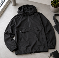 Blouson Bomber Homme Personnalisé en Denim Enduit, Léger, Coupe-Vent, à Capuche, Demi-Zip, Imperméable et Respirant – Vente en Gros