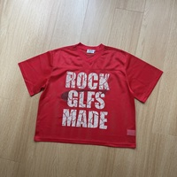 T-shirt court col en V streetwear 260g en maille ajourée coupe ample imprimé à manches courtes pour homme – Vente en gros