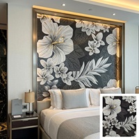 Mosaïque murale décorative florale en verre, design de fleurs découpées à la main, luxe personnalisé, moderne, pour l'intérieur des hôtels