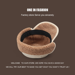 Lei Feng <b>Hat</b> Bucket <b>Hat</b> With Ear Flaps Windproof <b>Warm</b> Beige Adult Cycling Winter <b>Hat</b> - Product Image 4
