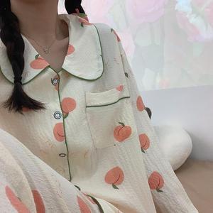 Style coréen fraise pêche mode vent pyjamas à manches longues femme printemps et automne nouveau petit revers costume décontracté vêtements de maison - Product Image 2
