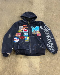 Làm Việc Áo Khoác Stonewash Dây Kéo Zip up Tùy Chỉnh Thêu Vá Cắt Rửa Cổ Điển Đính Áo Khoác Áo Cho Nam Giới - Product Image 3