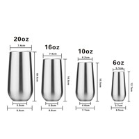 Flûte à champagne sans pied 10oz 16oz 20oz, verre à vin isotherme en acier inoxydable avec couvercle pour bar, restaurant, hôtel, fête