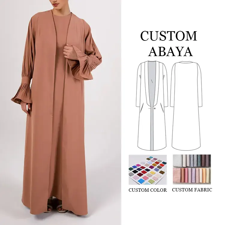 Luxe Traditionele Kleding Kalkoen Dubai Open Abaya 2 Delige Set Bescheiden Khimar Kaftan Abaya Vrouwen Moslim Jurk