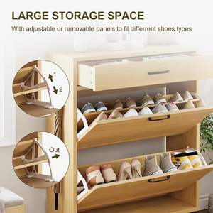 Шкаф для хранения обуви Sunrise для входа, шкаф для обуви Boho с 2 откидными ящиками, скрытый узкий шкаф для обуви - Product Image 3