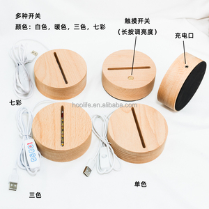 Lampes rondes Bases en <span class=keywords><strong>hêtre</strong></span> Lampe de base d'éclairage 3D Décoration intérieure Lumière Longue bande Supports de veilleuses Bases de commutateur USB Chambre à coucher USB - Product Image 6