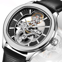 Montre automatique créative à double affichage analogique transparent, bracelet en acier inoxydable, étanche