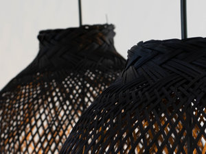<b>Black</b> Bamboo Pendant <b>Light</b> Woven Fish Trap Basket Hanging Lamp <b>Shade</b> Shapeable Asian Lighting OEM Supplier Vietnam - Product Image 4