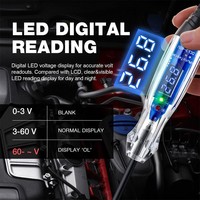 Luz de prueba automotriz, probador de circuitos LED digital de 3-60 V, resistente, con voltímetro