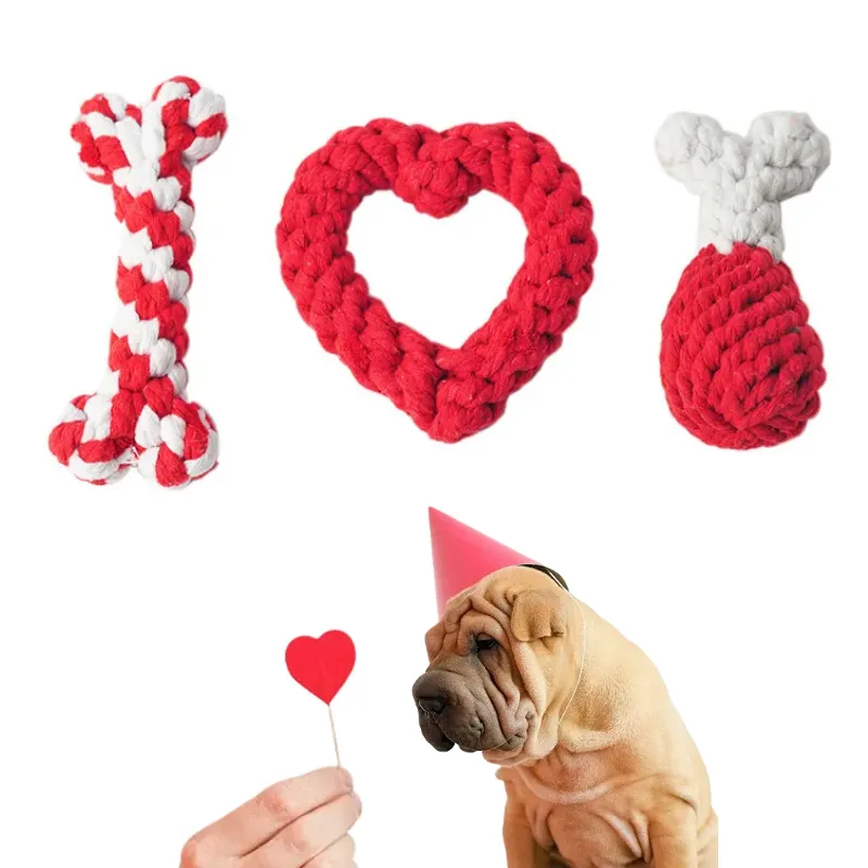 Fashion Romantic 3 Pack Dog GIft Set Cotton Rope Dog Chew Toys Valentine's Day Dog Toy